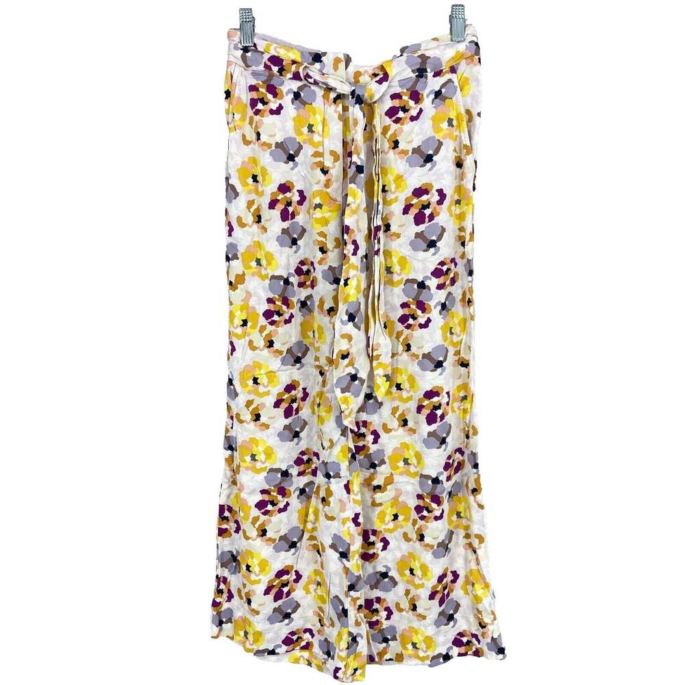Maeve Anthropologie Women 4P Island Wide Leg Pant Colorful Floral Tie Belt Silky